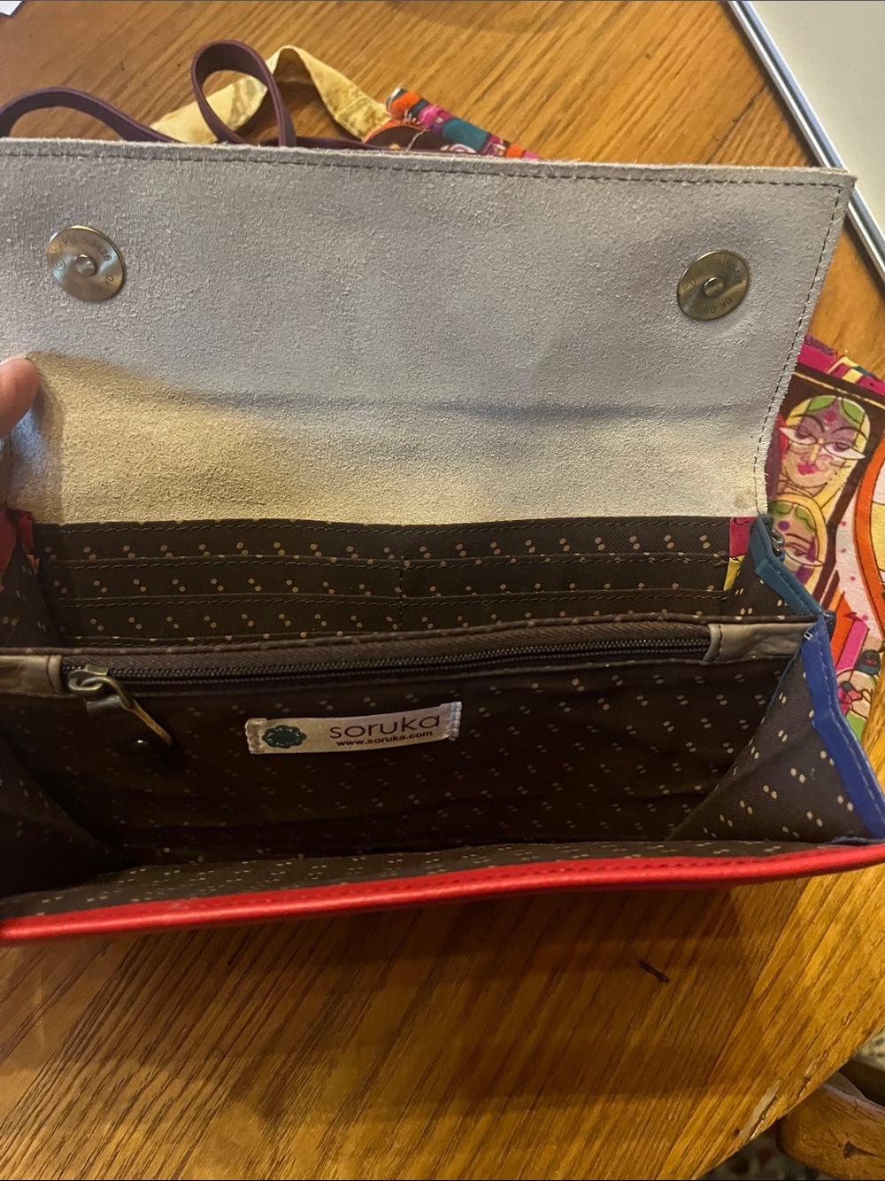 Soruka Multicolor Upcycled Leather Crossbody Wallet /Purse - Picture 3 of 8